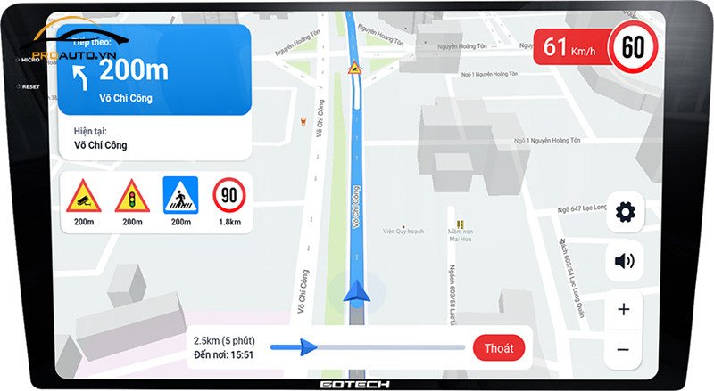 Bản đồ dẫn đường chi tiết được hiển thị trên màn hình Gotech GT 2K MAX