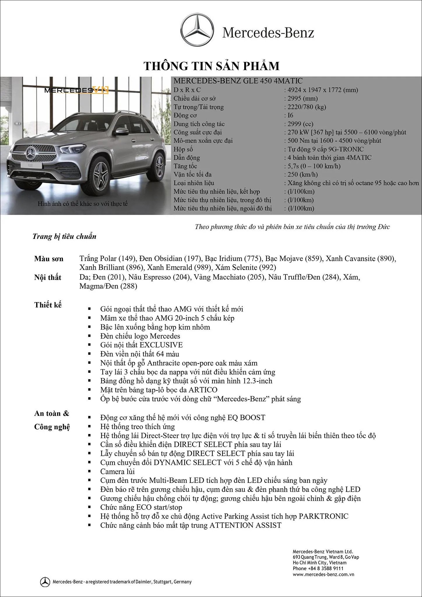 Bảng thông số kỹ thuật Mercedes-Benz GLE 450 4Matic 2025 chi tiết