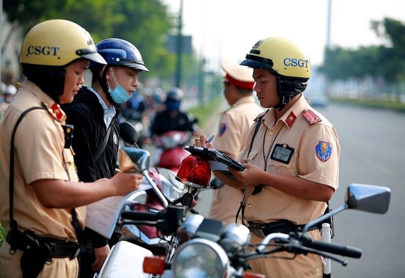 Biển báo giao thông và hình ảnh minh họa mức phạt tiền khi điều khiển phương tiện không chính chủ hoặc thiếu giấy tờ xe