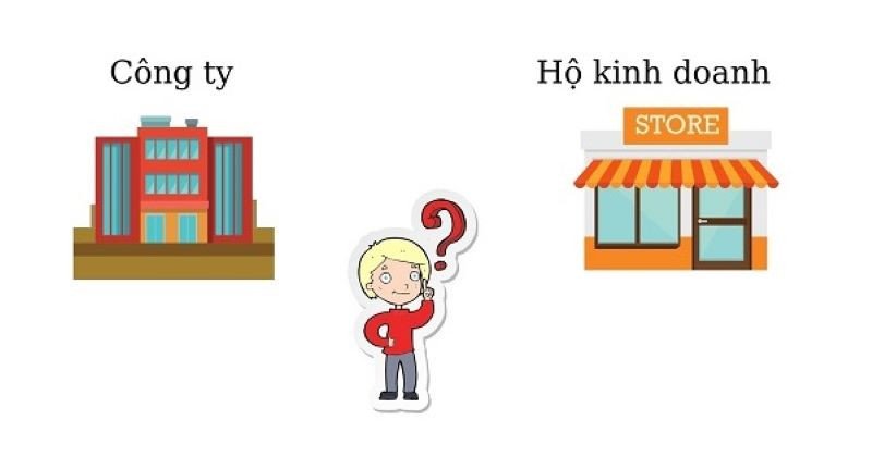 Biểu tượng so sánh hộ kinh doanh và doanh nghiệp, nhấn mạnh sự khác biệt.