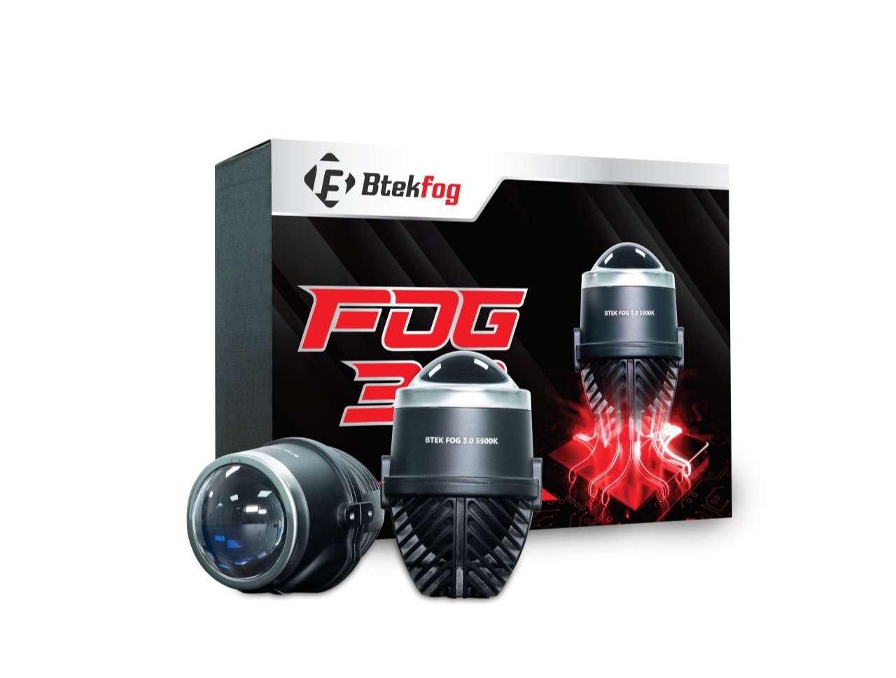 Cận cảnh đèn bi gầm BTek Fog kích thước 3 inch với thấu kính rõ nét