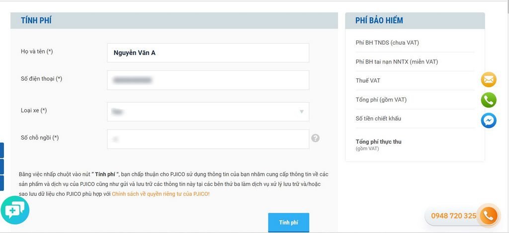 Điền thông tin khi mua bảo hiểm ô tô bắt buộc online