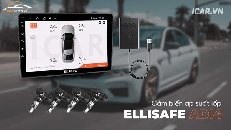 Hệ thống cảm biến áp suất lốp ICAR Ellisafe ADI4 tích hợp màn hình ODO xe.