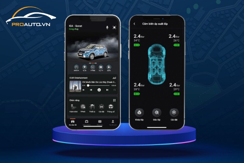 Màn hình hiển thị cảnh báo áp suất lốp thấp của hệ thống ICAR Ellisafe.