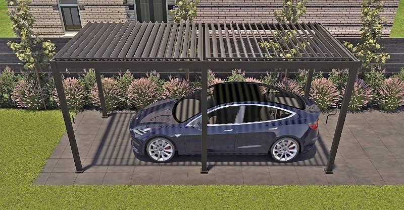Mẫu thiết kế gara ô tô ngoài trời mái che pergola
