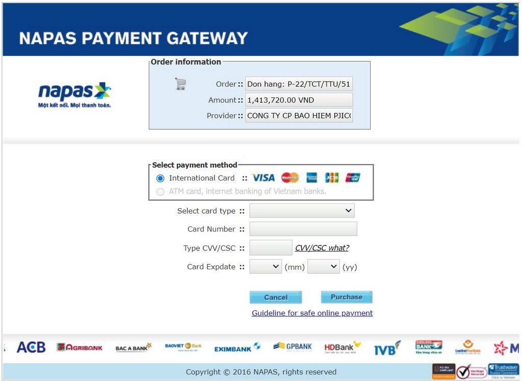 Thanh toán là bước cuối cùng khi mua bảo hiểm trách nhiệm dân sự ô tô online