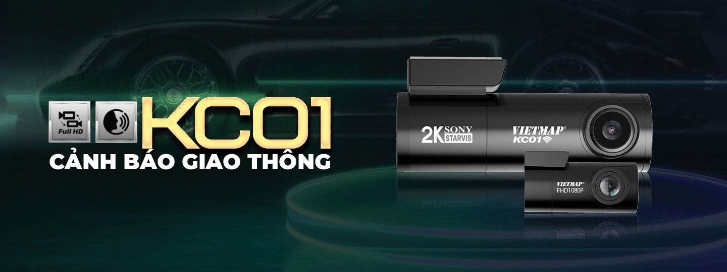Thiết bị camera hành trình VIETMAP KC01 với khả năng ghi hình kép, hỗ trợ lái xe an toàn vào buổi tối.