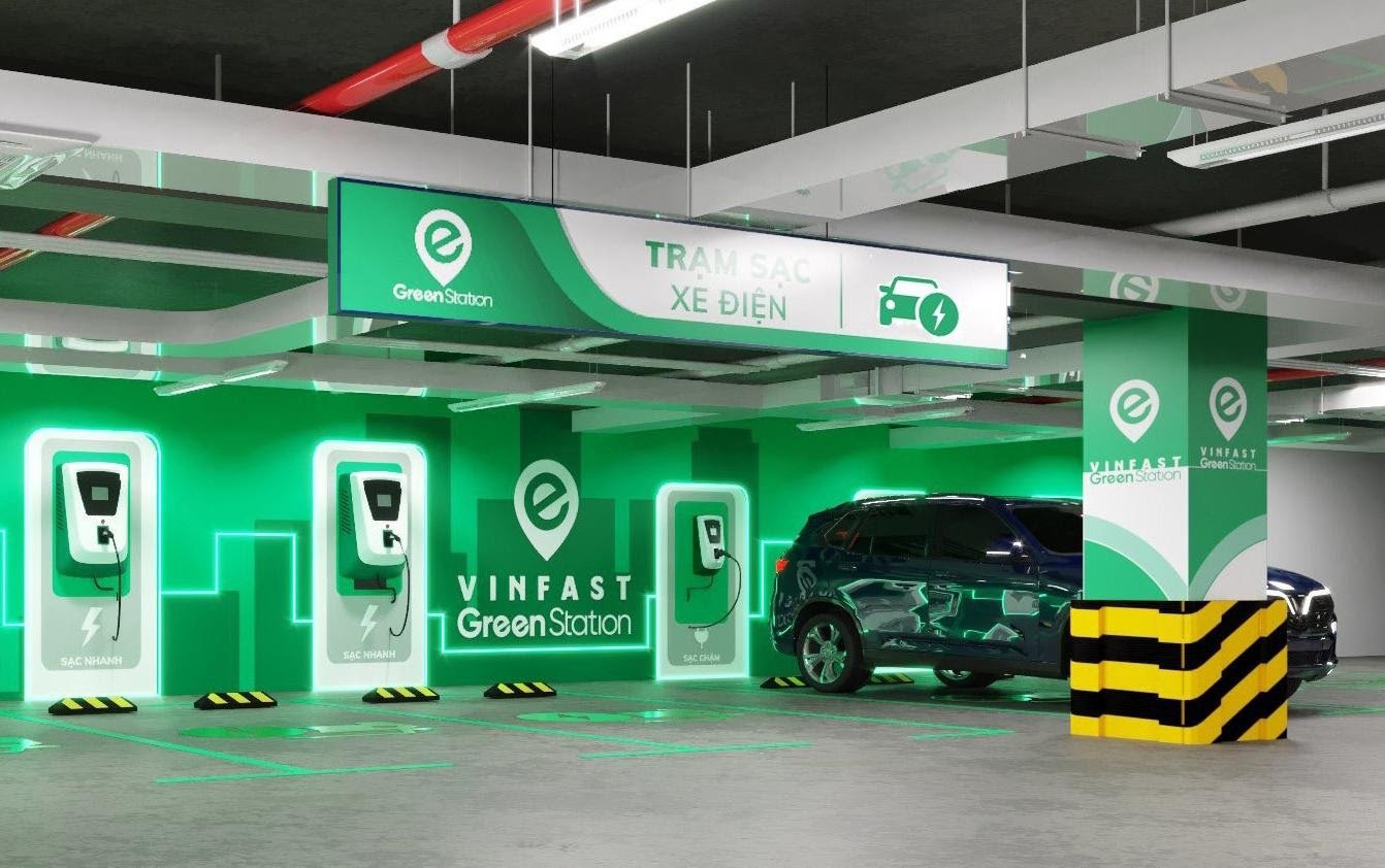 Trạm sạc xe điện hiện đại, thể hiện sự phát triển hạ tầng và tương lai của xe điện