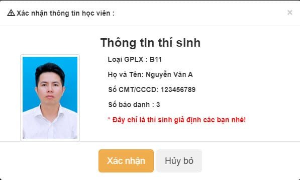 Xác nhận thông tin thí sinh thi mô phỏng