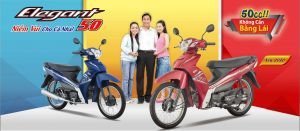 Xe số SYM Galaxy 50cc màu đỏ đen với phong cách thể thao, năng động, phù hợp cho học sinh nam