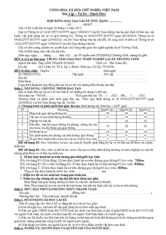 Hợp Đồng Đào Tạo Lái Xe Ôtô Hạng B1/b2/c - Trường Vinh