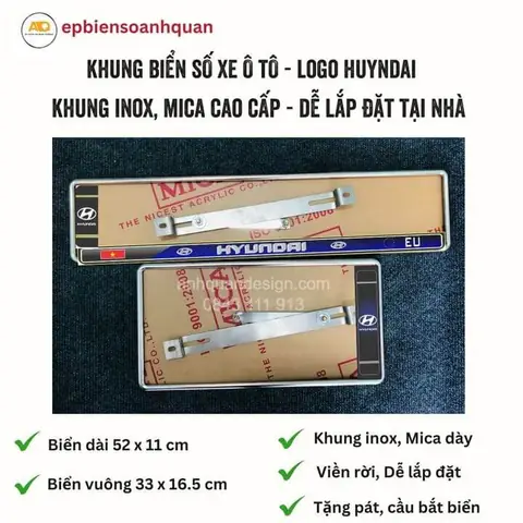 Khung Biển Số Ô Tô Hyundai Inox, Logo Sắc Nét, Giá Chỉ Từ 139k