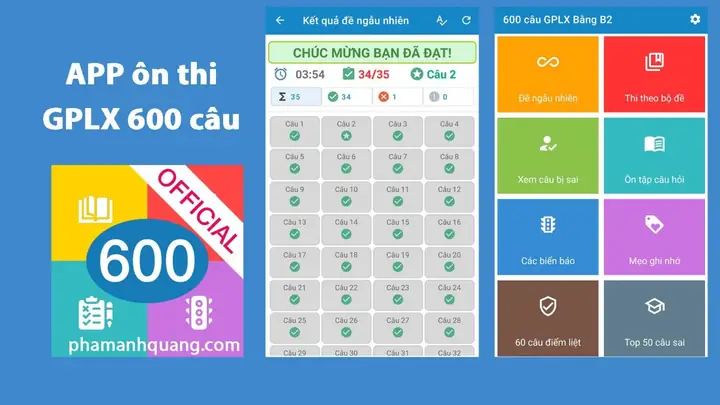 Ứng Dụng 600 Câu Hỏi Ôn Thi Gplx