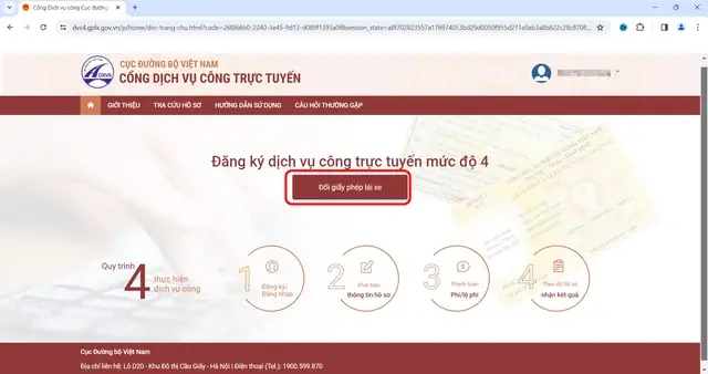 Bước 3: Sau Khi Đăng Nhập Thành Công, Người Dân Chọn Vào Phần Đổi Giấy Phép Lái Xe