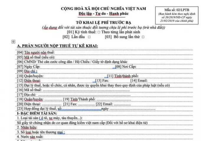 Giấy Tờ Cần Thiết Khi Đóng Phí Trước Bạ Xe Ô Tô​