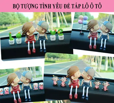 Bộ Tượng Cặp Đôi Hôn Nhau Và Những Chú Thú Cưng Để Trên Ô Tô