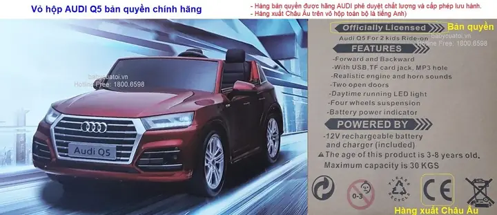 Xe Ô Tô Điện Trẻ Em Bản Quyền Audi Q5 Với 2 Chỗ Ngồi Rộng Rãi Xe Ô Tô Điện Trẻ Em Bản Quyền Audi Q5 Với 2 Chỗ Ngồi Rộng Rãi