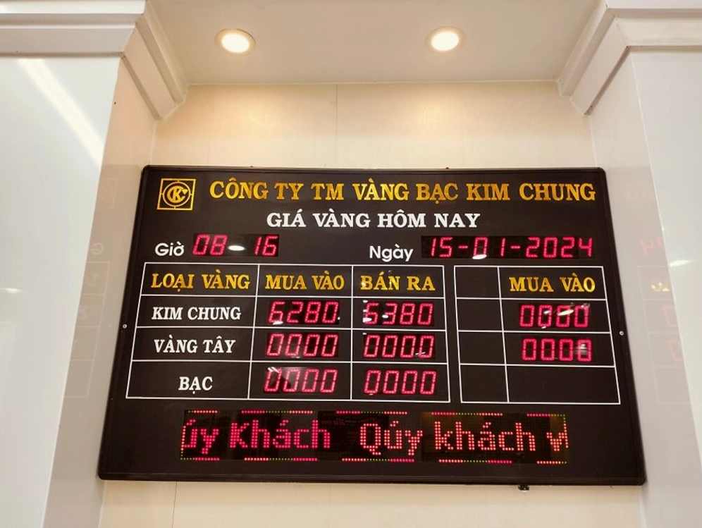 Bảng giá vàng Kim Chung hôm nay tại Thanh Hóa