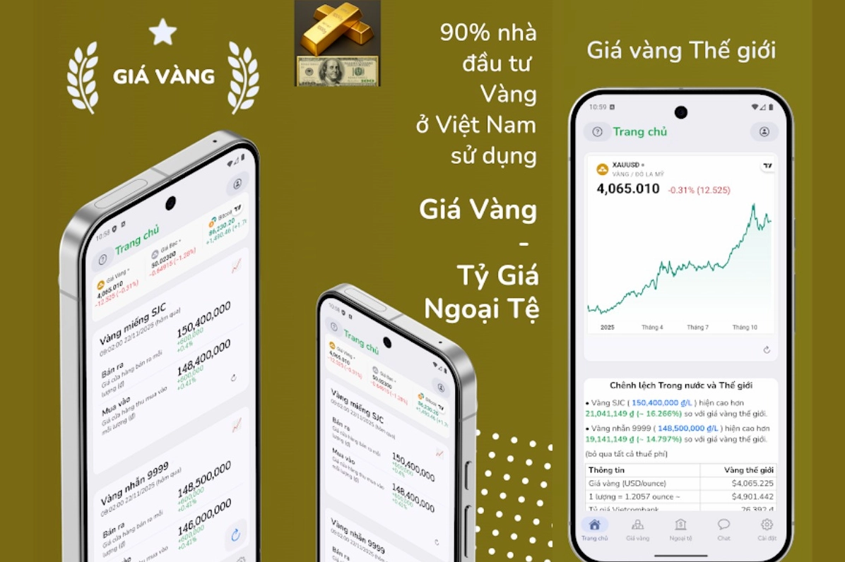 Giao diện ứng dụng theo dõi giá vàng trên điện thoại